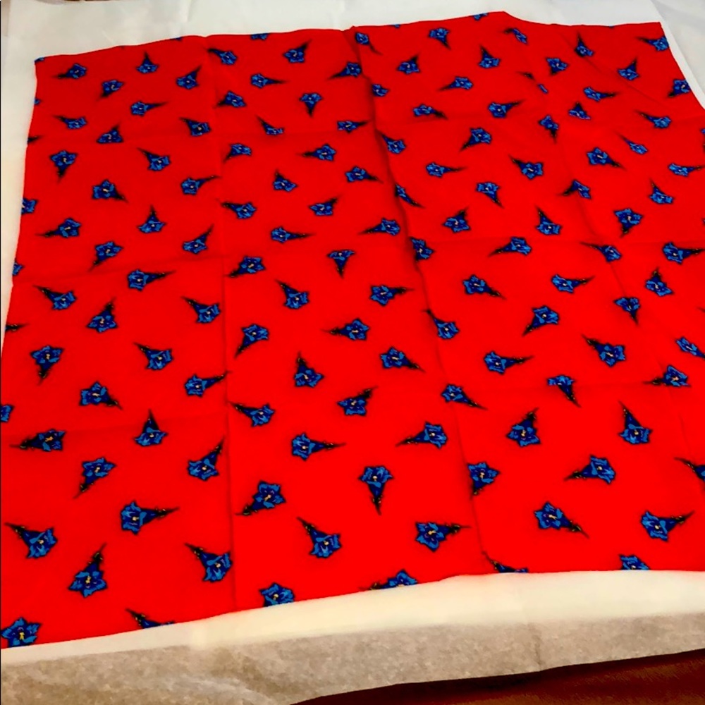 Silk Red with Blue Flowers Scarf